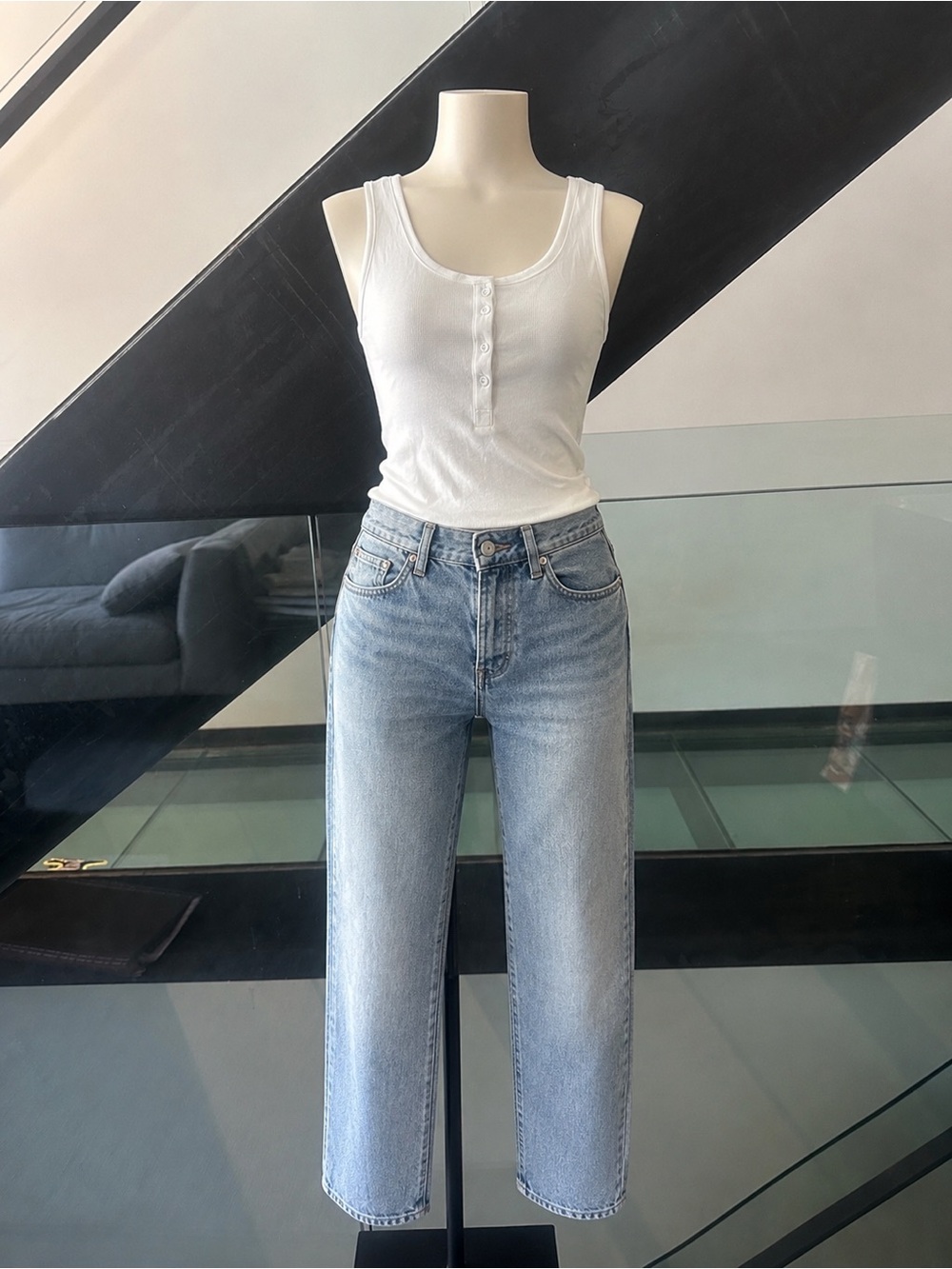 L’AGENCE White Ribbed Henley Tank Top – NWT